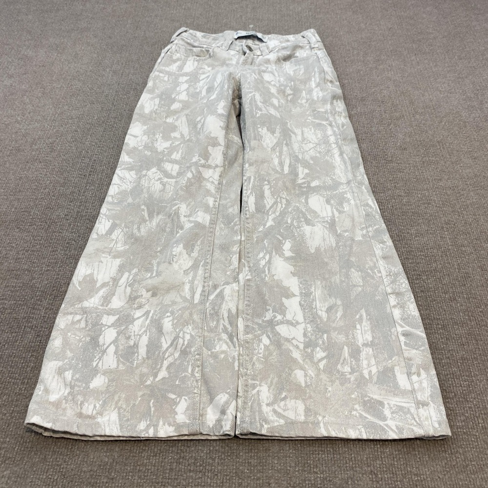 Hollister Low-Rise Baggy Wide Leg Jeans Women 24 00R Beige Light Wash Camo Denim
